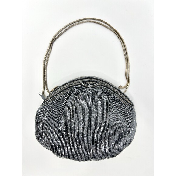 Vintage Neiman Marcus Beaded Clamshell Purse Satin Evening Bag 20s Gatsby Party - Picture 11 of 15